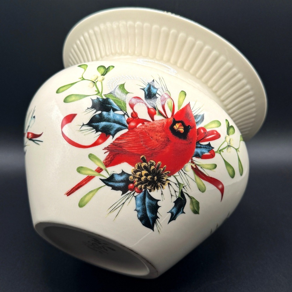 Lenox Winter Greetings Cachepot Planter Vase Signed Cardinal Birds Gold Trim